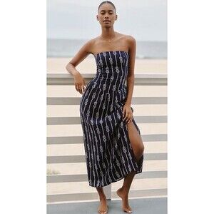 Anthropologie Celandine Maxi Dress Linen Blend Strapless Preppy Vacay Sz XS NWT